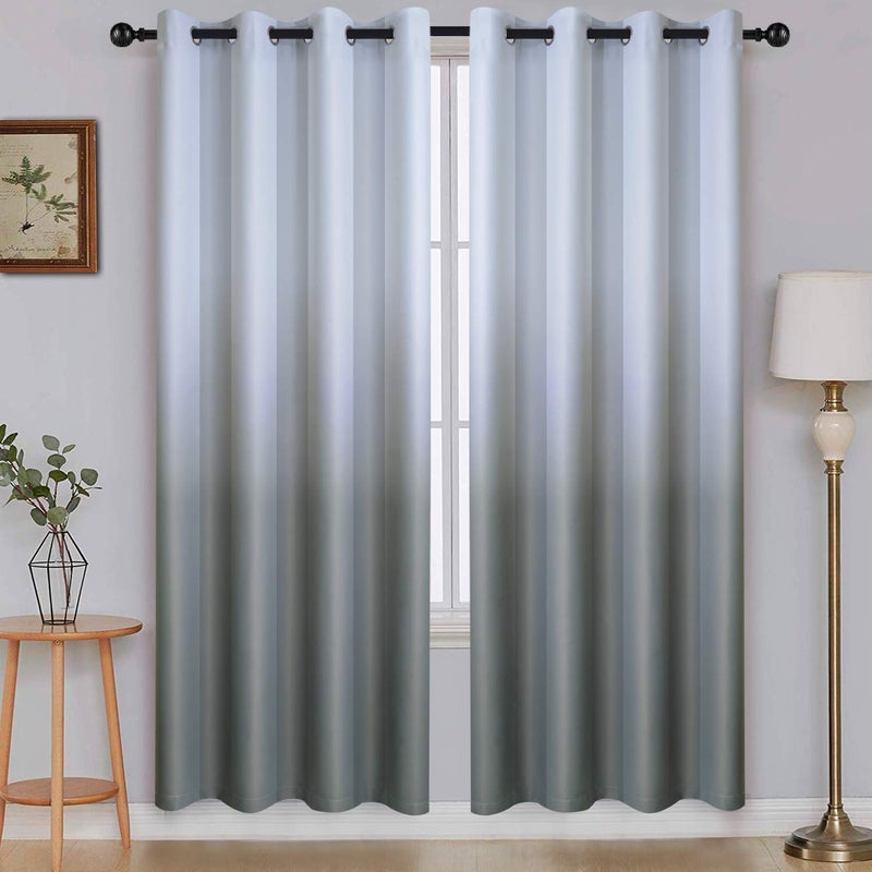 SimpleHome Ombre Room Darkening Curtains for Boys Bedroom, Gradient Grey White to Gray Light Blocking Thermal Insulated Grommet Window Curtains/Drapes for Living Room,2 Panels, 52x72 inches Length - Image 1